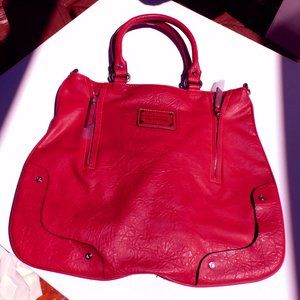 Large Red Italian Couture Valentino Leather Hand Bag